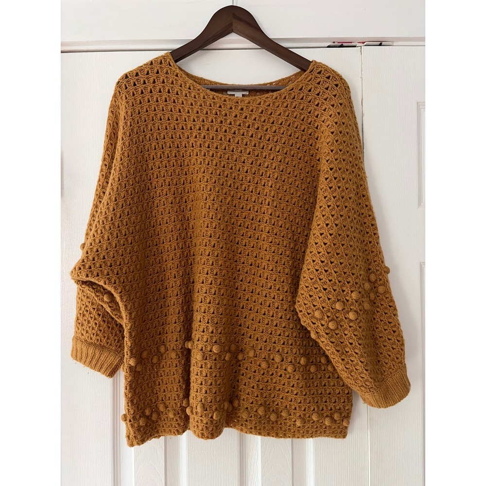 Garnet Hill‎ Recycled Cashmere Sweater Small Mustard Yellow Popcorn Knit EUC